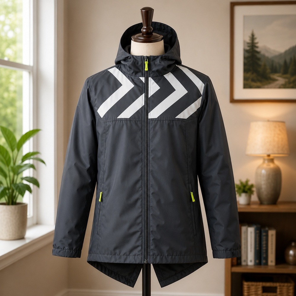 Ideology Hooded Parka Jacket Womens S Black White Chevron Fishtail Full Zip